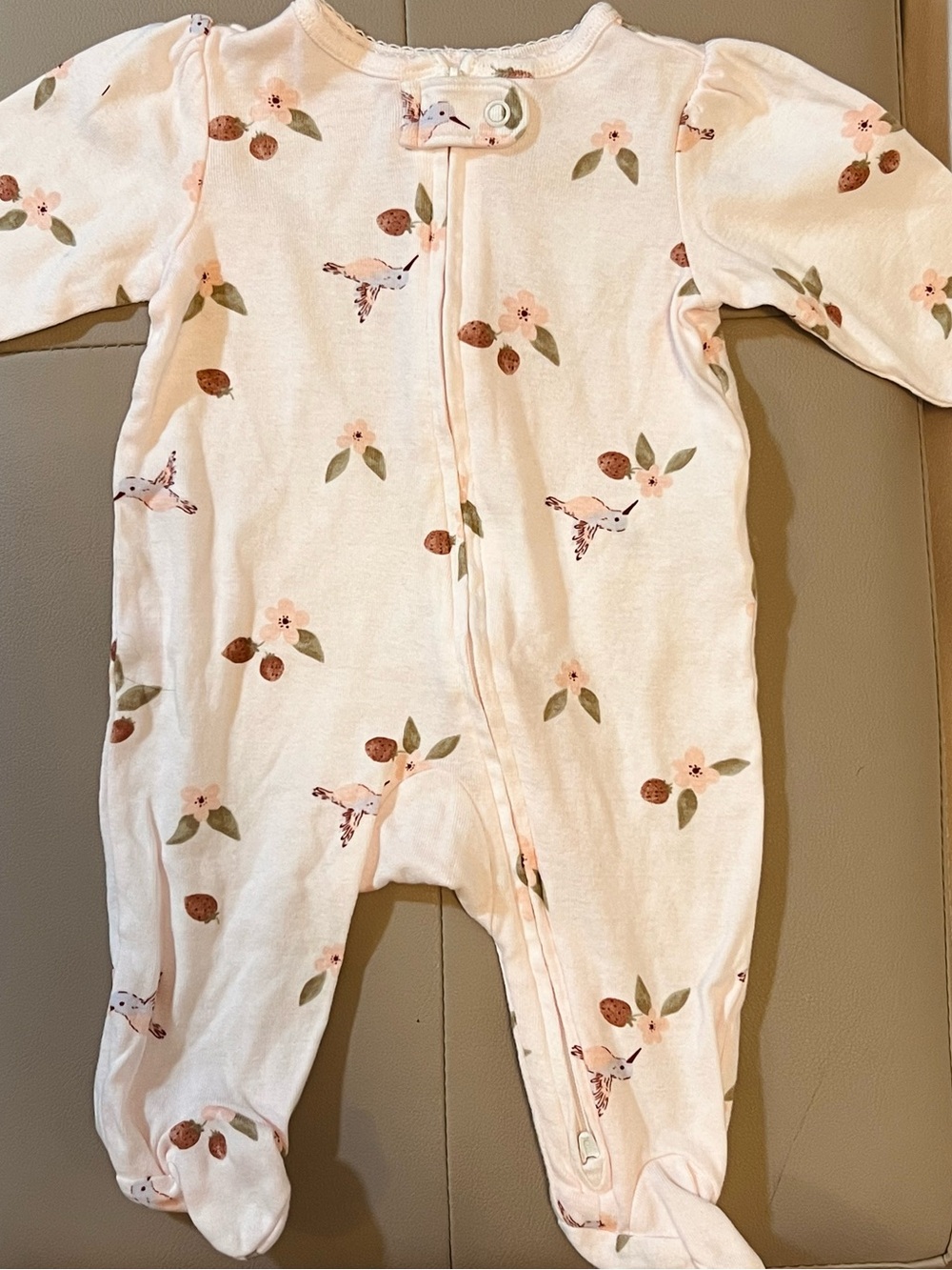Carter's Pale Pink Floral & Hummingbird Footed One-Piece
